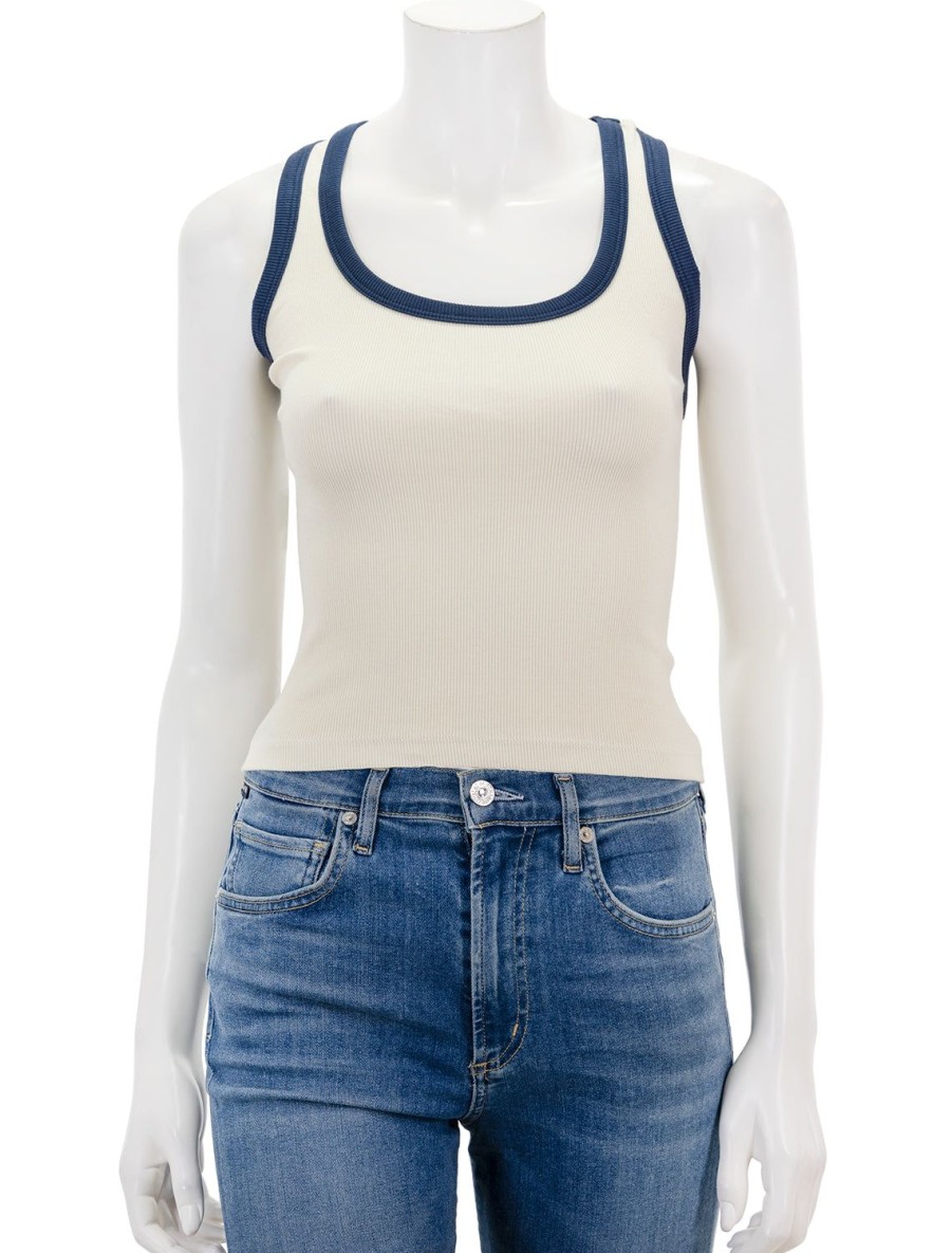 Online Scoopneck Crop Tank In Cream And Navy Tanks