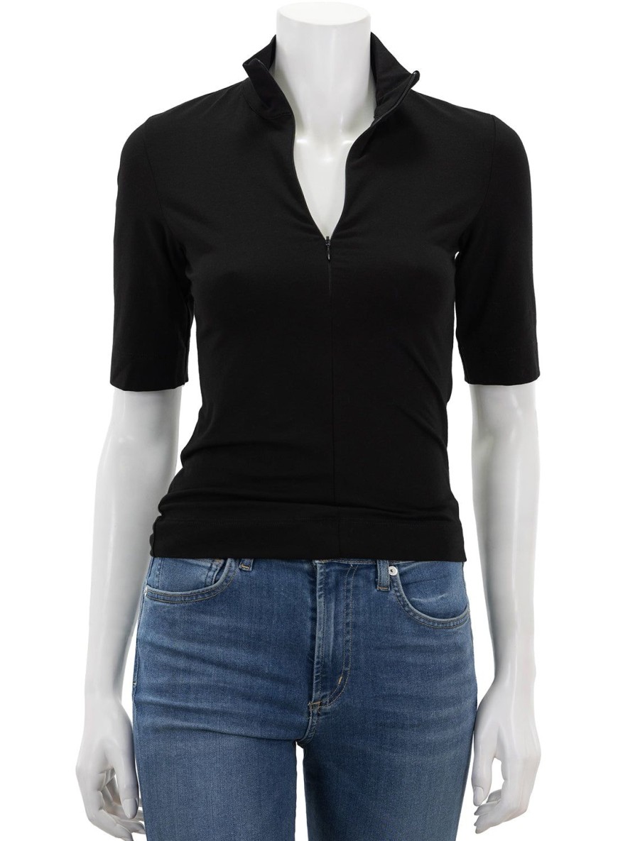 Wholesale Pima Cotton Zip Front Top In Black Tees