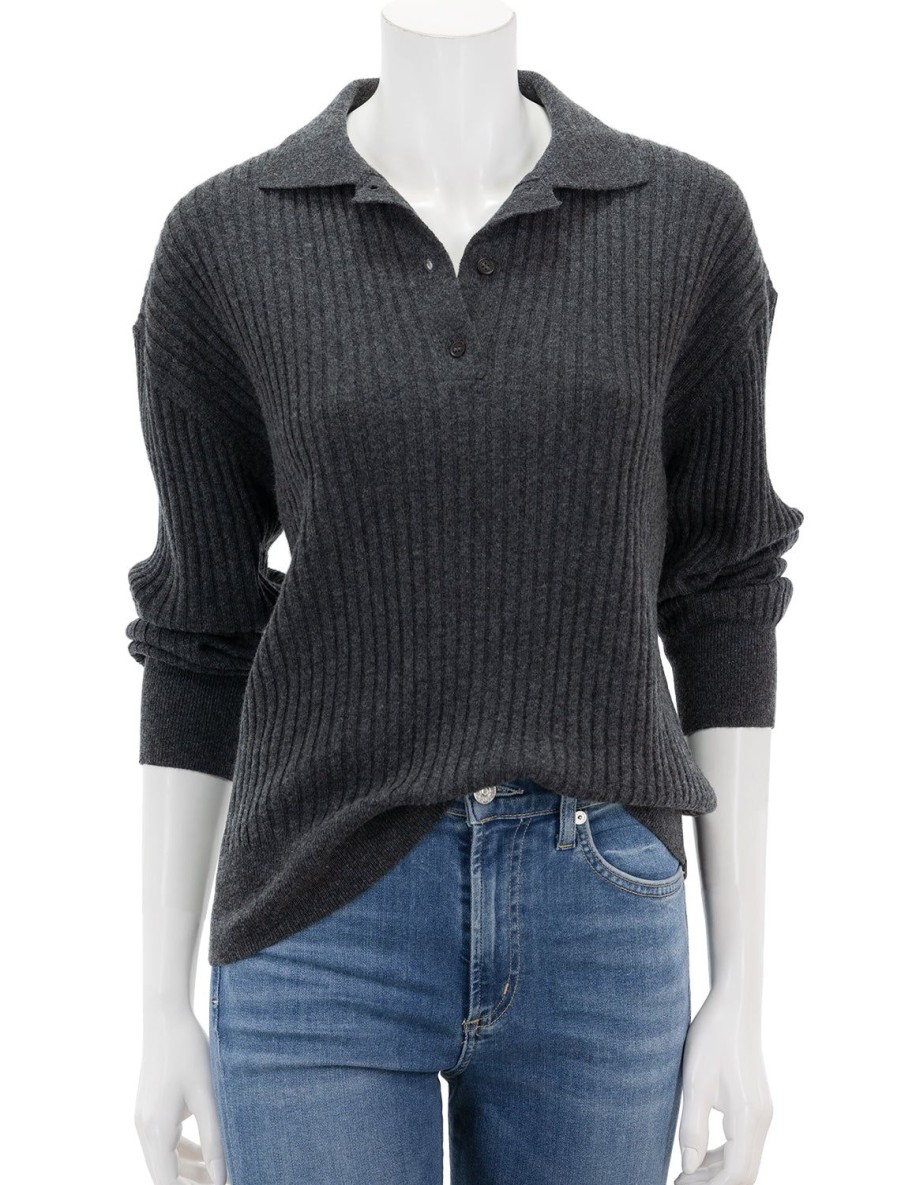 New Ramona Polo Sweater In Dark Charcoal Melange Pullover Sweaters