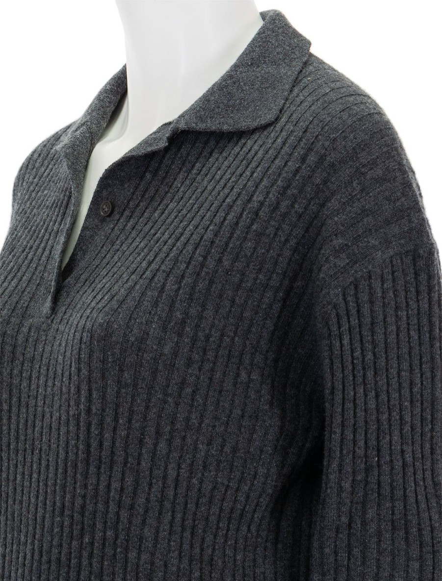 New Ramona Polo Sweater In Dark Charcoal Melange Pullover Sweaters