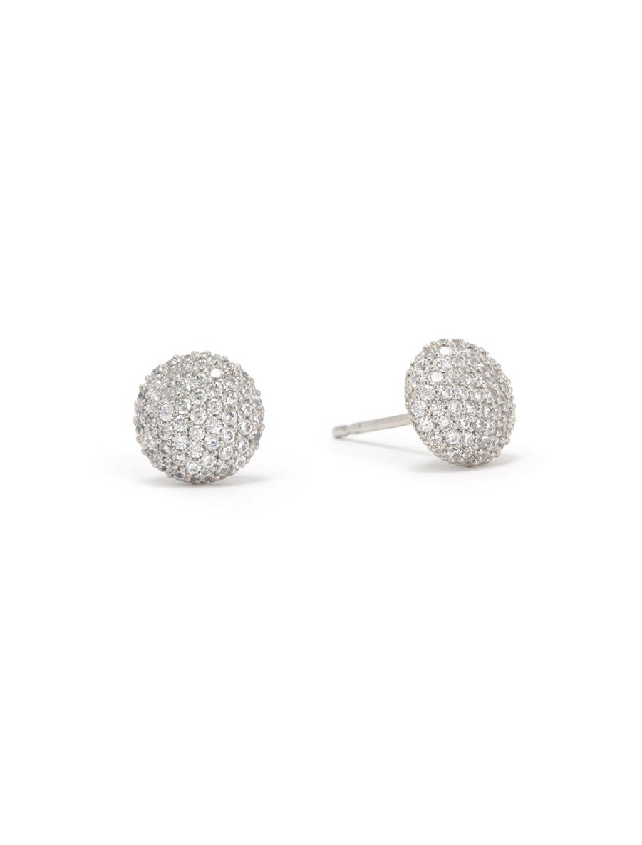 New Cz Button Stud Earrings In Silver Studs