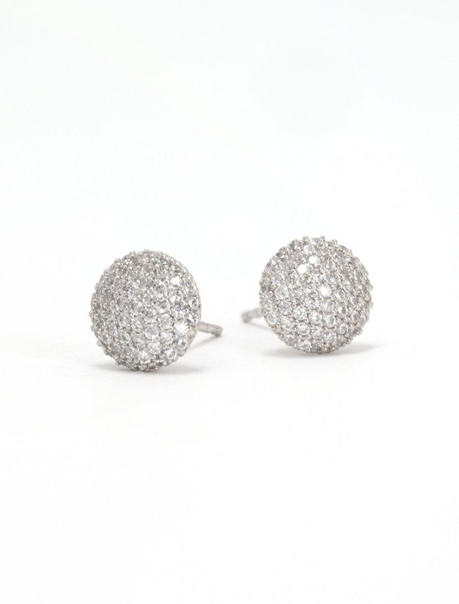 New Cz Button Stud Earrings In Silver Studs