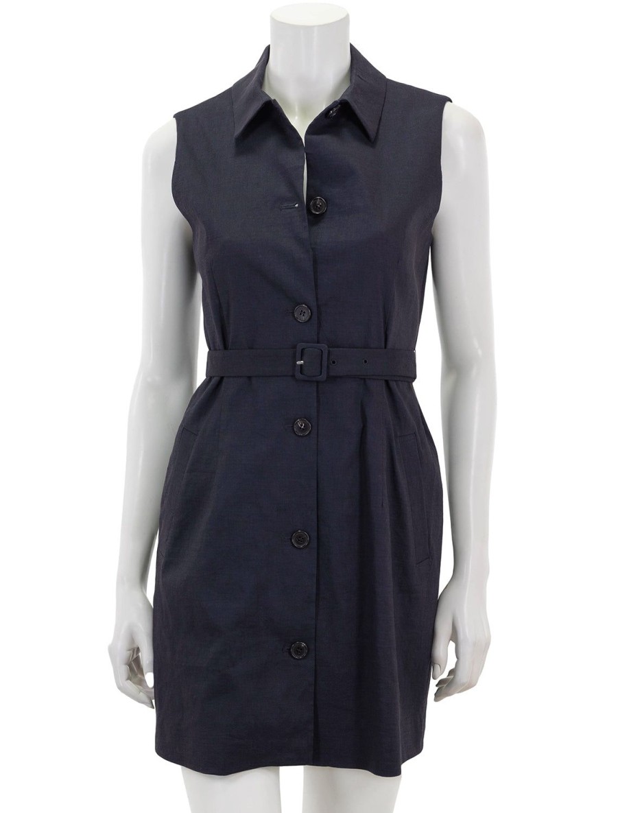 Online Belted Sleeveless Shirtdress In Concord Black Dresses