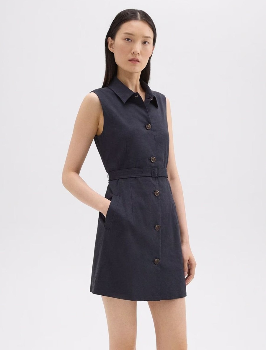 Online Belted Sleeveless Shirtdress In Concord Black Dresses