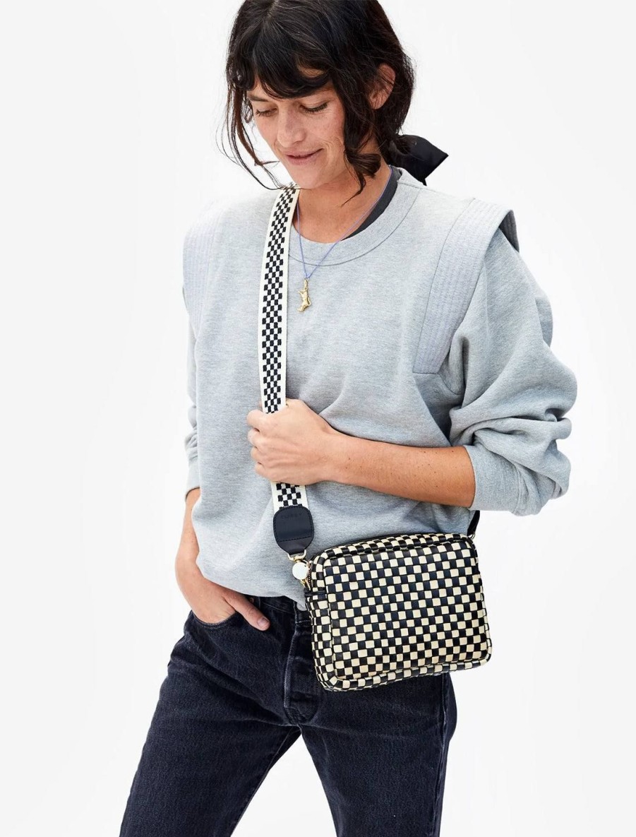 Clearance Midi Sac Black & Cream Checker Crossbody