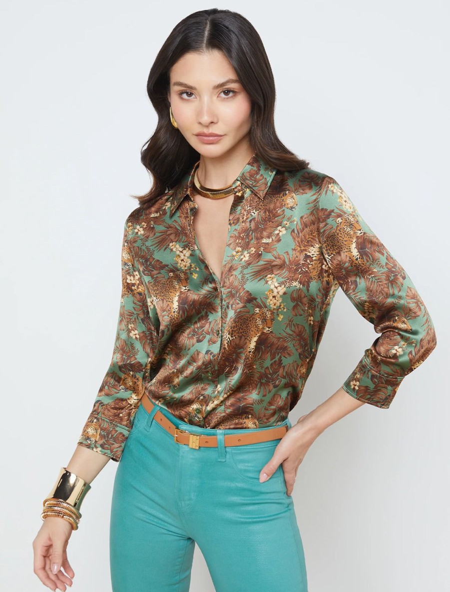 Hot Dani In Olive Multi Palm Leopard Buttondowns + Shirts