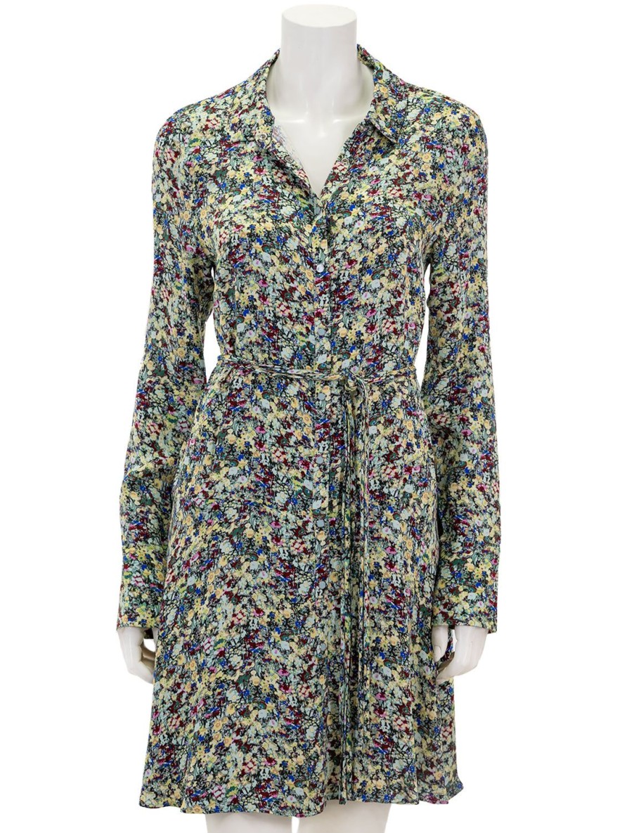 Wholesale Angie Long Sleeve Shirt Dress In Teal Multi Floral Day To Night Dresses