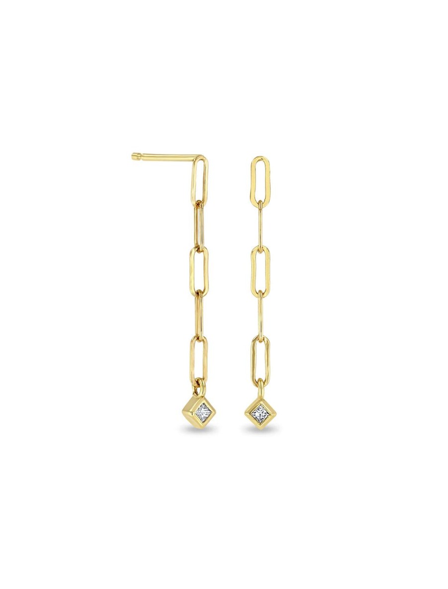 Best 14K Paperclip Chain Drop Earrings With Princess Diamonds Drops