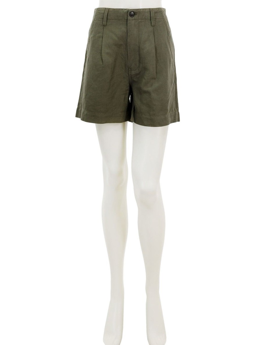 Clearance Pleated Twill Shorts In Pulgia Olive Shorts