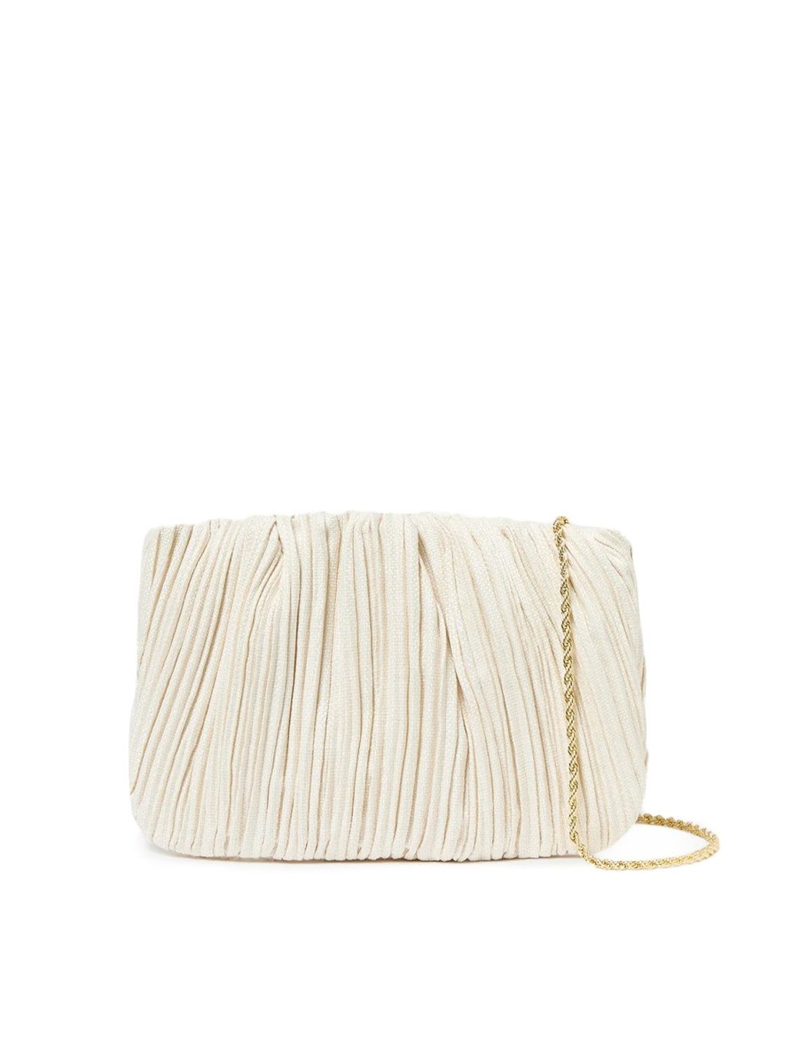 Clearance Brit Pleated Flat Clutch In Cream Crossbody