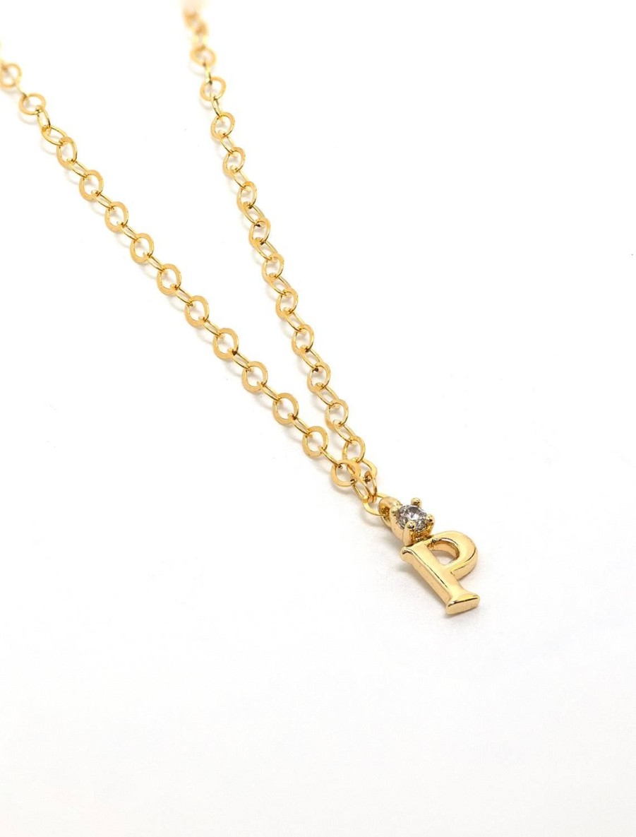 Clearance Initial And Cz Necklace In Gold | P Delicate