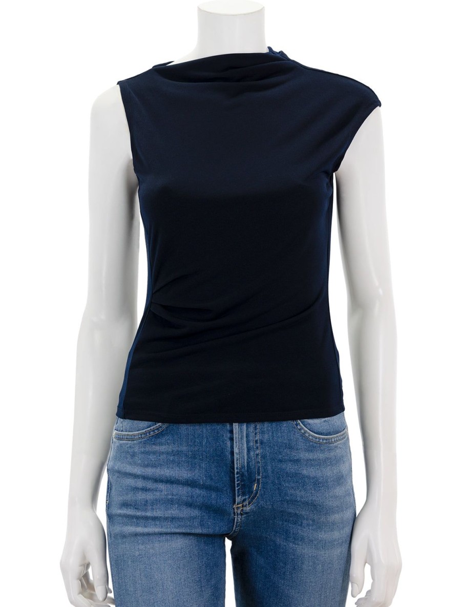 Clearance Sasha Cap Sleeve Ruched Tee In Midnight Work Tops