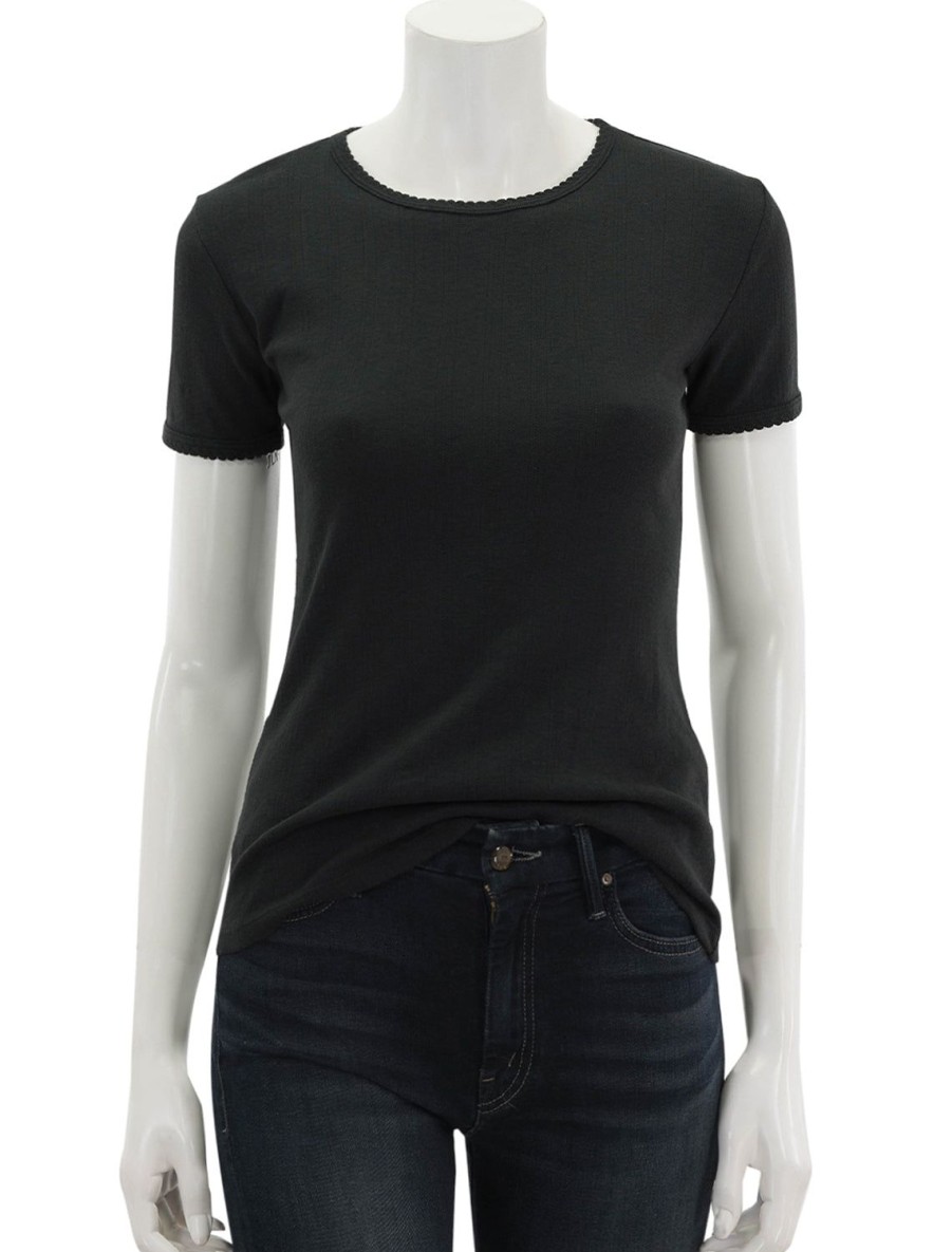 Clearance Short Sleeve Pointelle Tee In Black Tees