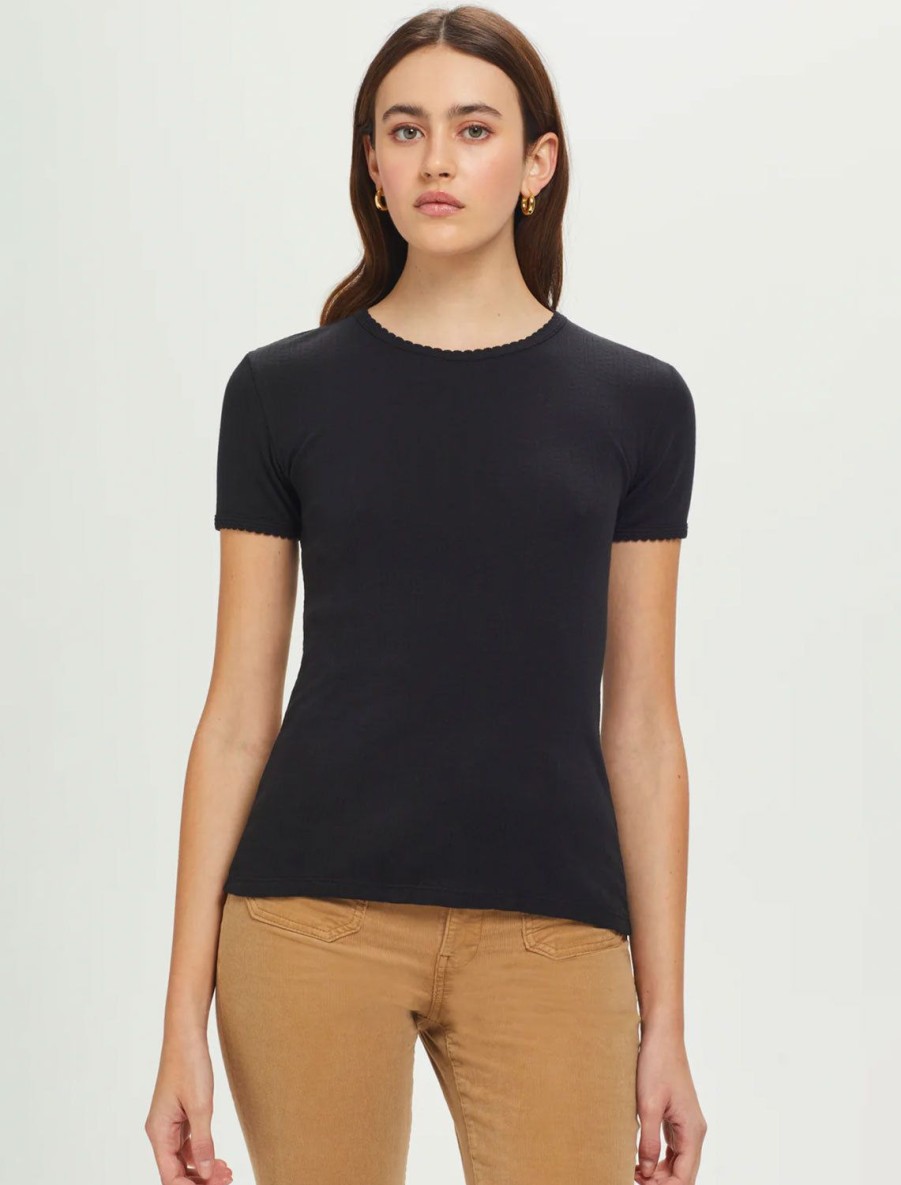 Clearance Short Sleeve Pointelle Tee In Black Tees