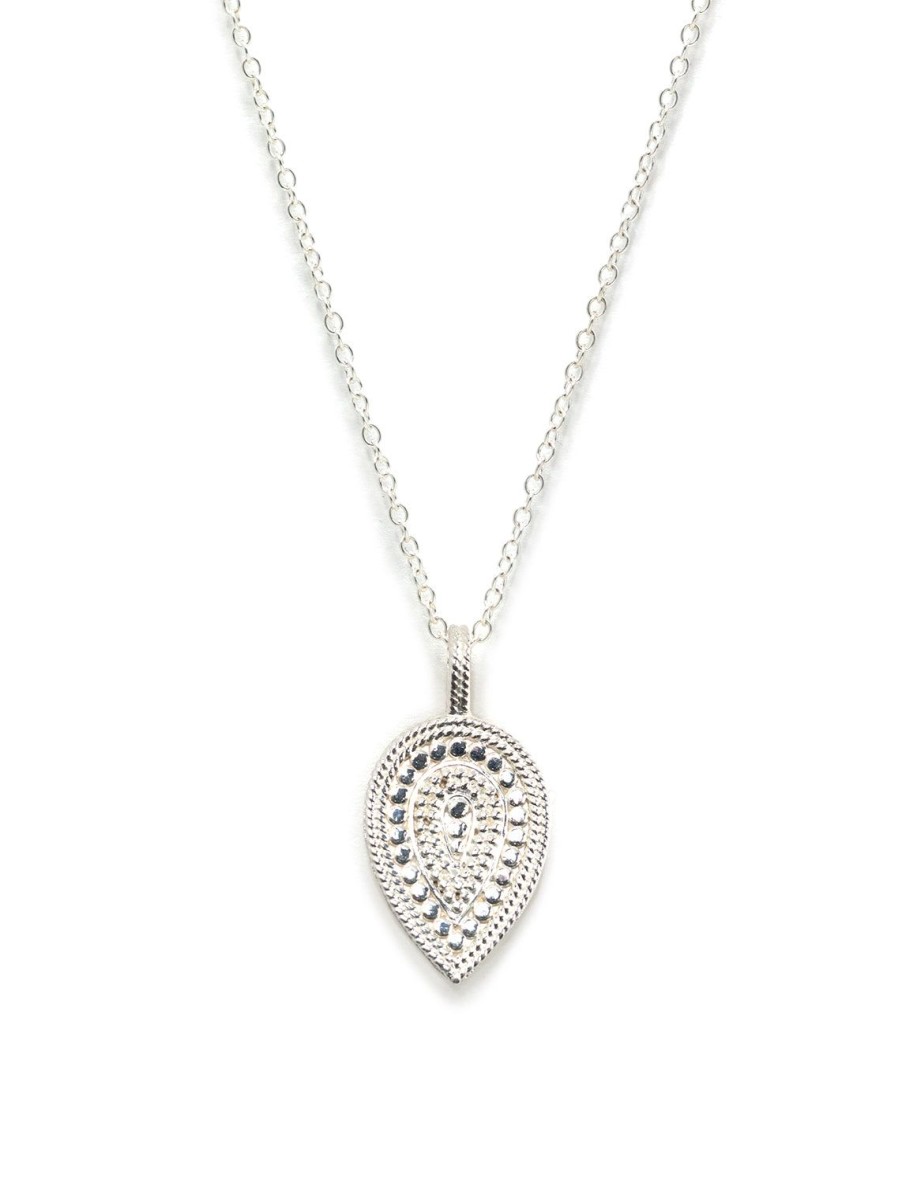 Online Beaded Teardrop Inverted Pendant Necklace In Silver Delicate