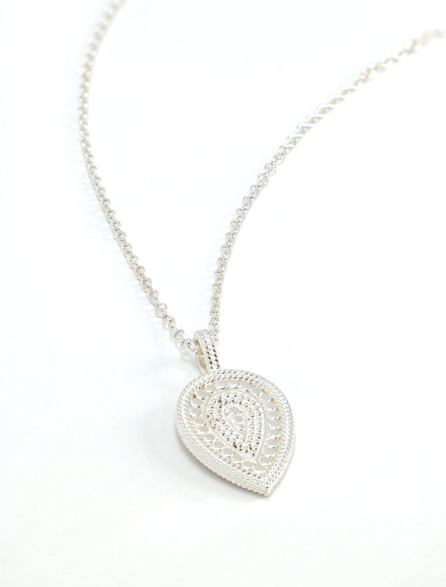 Online Beaded Teardrop Inverted Pendant Necklace In Silver Delicate