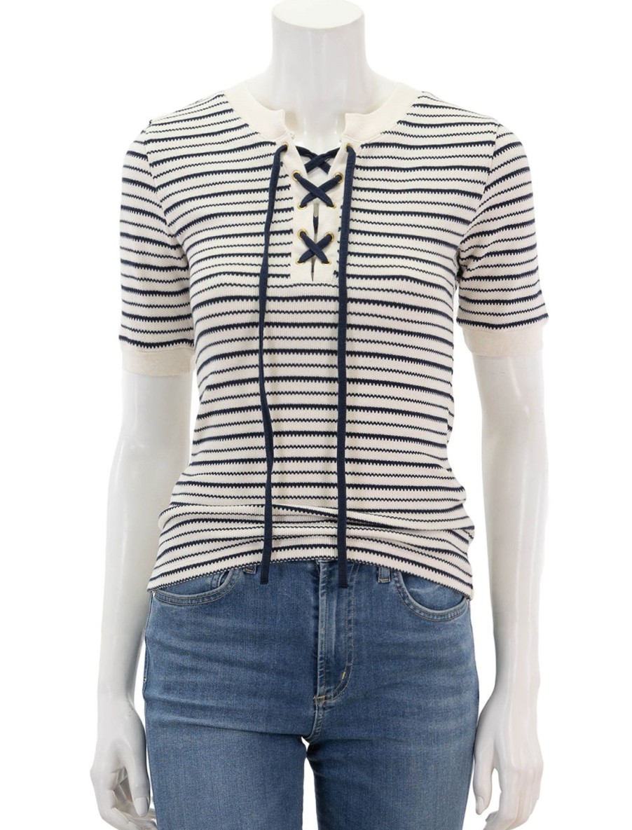 Hot Reeve Lace Up Tee In Freehand Stripe Tees