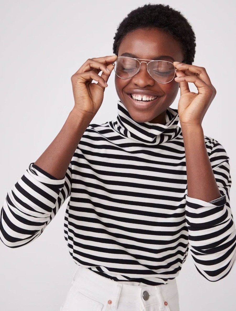 Online The Turtleneck In Black And Cream Stripe Tees