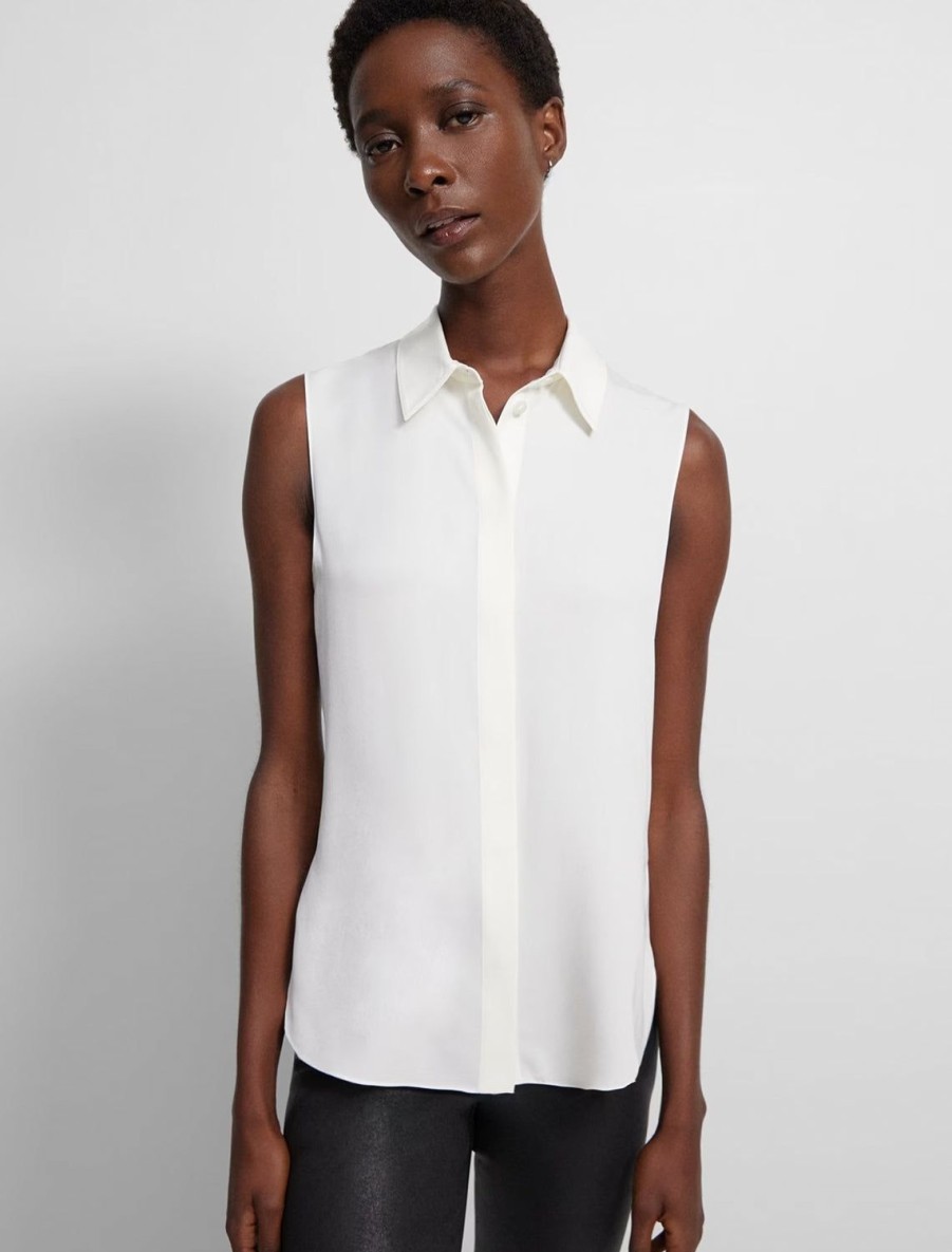 Best Tanelis Modern Sleeveless Blouse In Ivory Buttondowns + Shirts