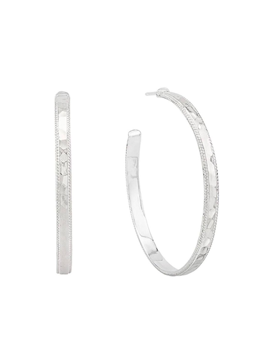 Hot Large Hammered Hoops In Silver Hoops