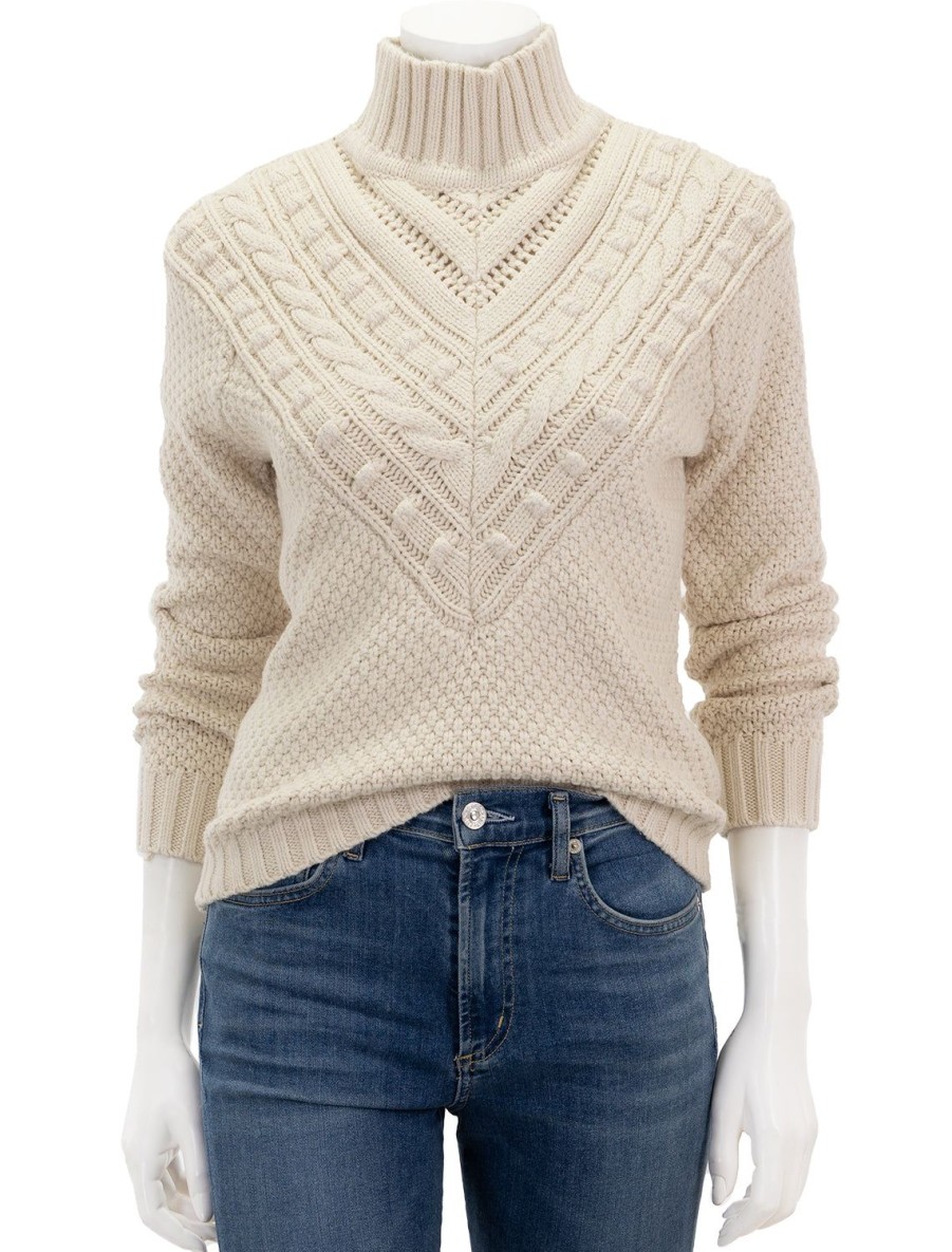 Clearance Maggie Turtleneck Sweater In White Sand Pullover Sweaters