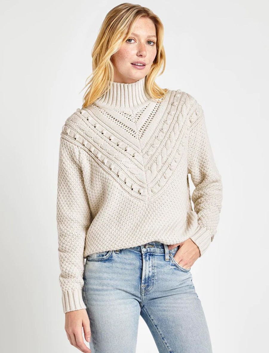 Clearance Maggie Turtleneck Sweater In White Sand Pullover Sweaters