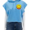 Clearance Smiley Sunset Sleeveless Cropped Pullover Hoodie In Sky Sweatshirts + Hoodies