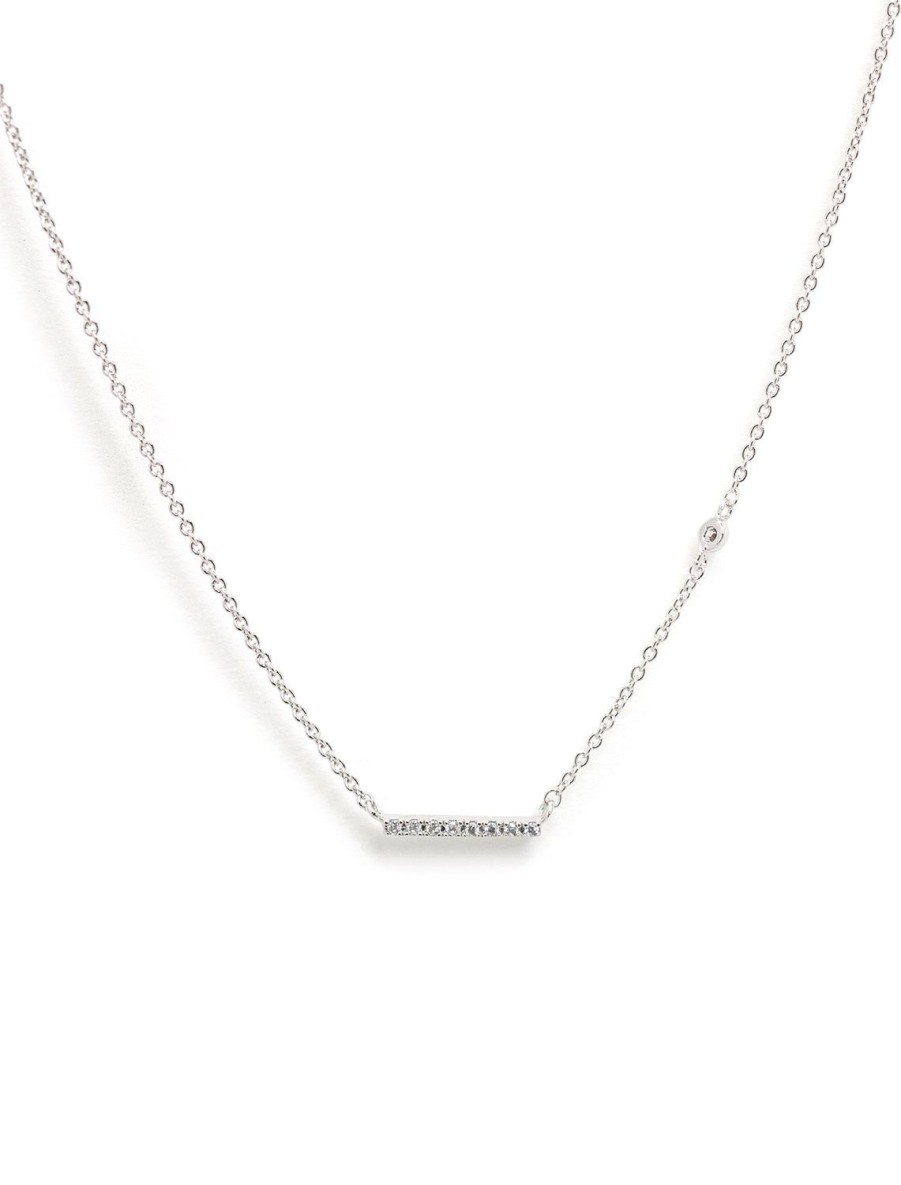 Wholesale Horizontal Bar Necklace In Silver With Cz Chain Necklaces