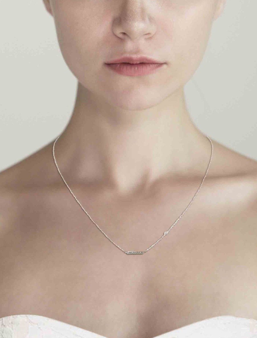 Wholesale Horizontal Bar Necklace In Silver With Cz Chain Necklaces