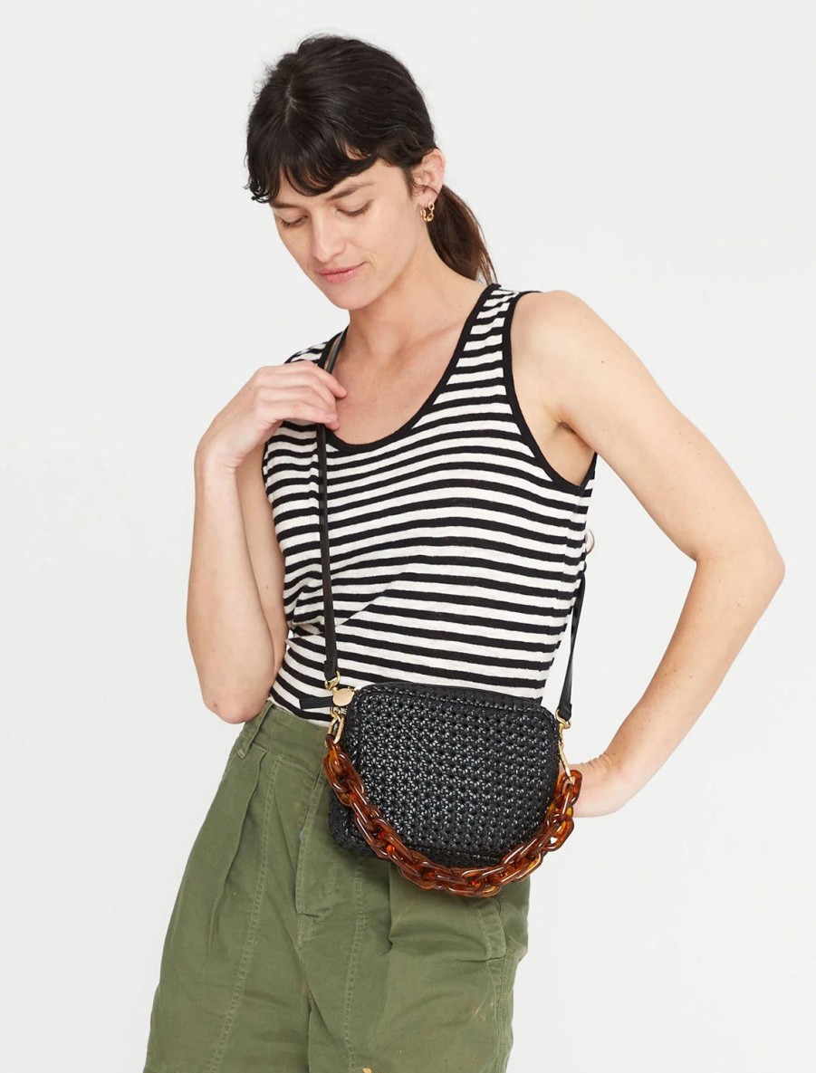 Best Midi Sac In Black Rattan Woven Leather Crossbody