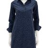 New Long Sleeve Popover Dress In Blue And Navy Leopard Casual + Knit Dresses