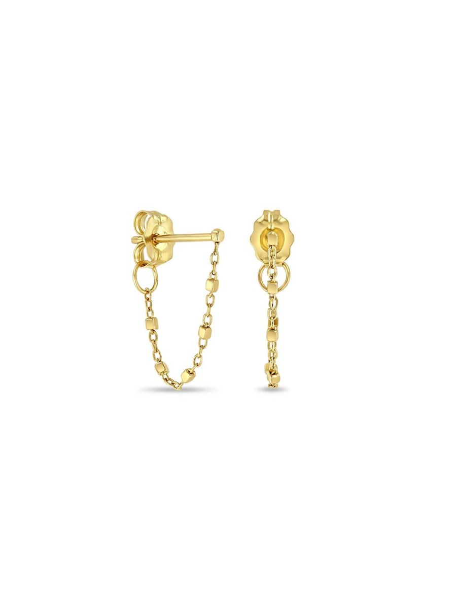 New 14K Tiny Cable And Bead Chain Earrings Drops