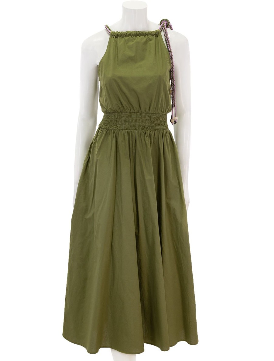 Clearance Fergie Smocked Halter Dress In Olive Martini Casual + Knit Dresses