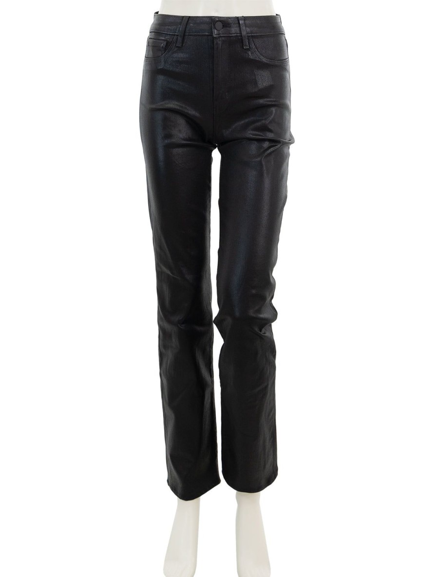 Hot Ginny High Rise Straight In Noir Coated With Back Zip Ankle + Cropped