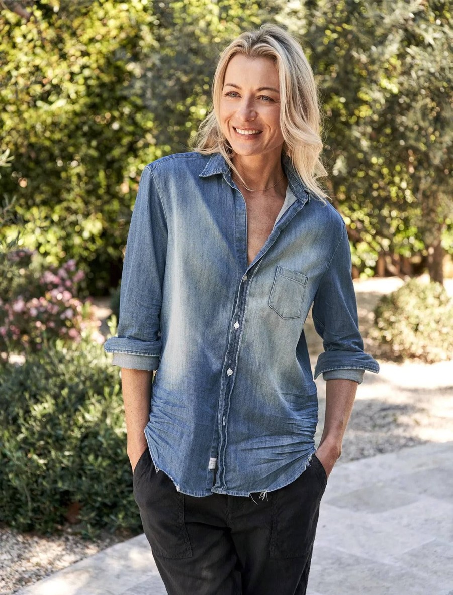 Hot Eileen In Distressed Vintage Wash Buttondowns + Shirts