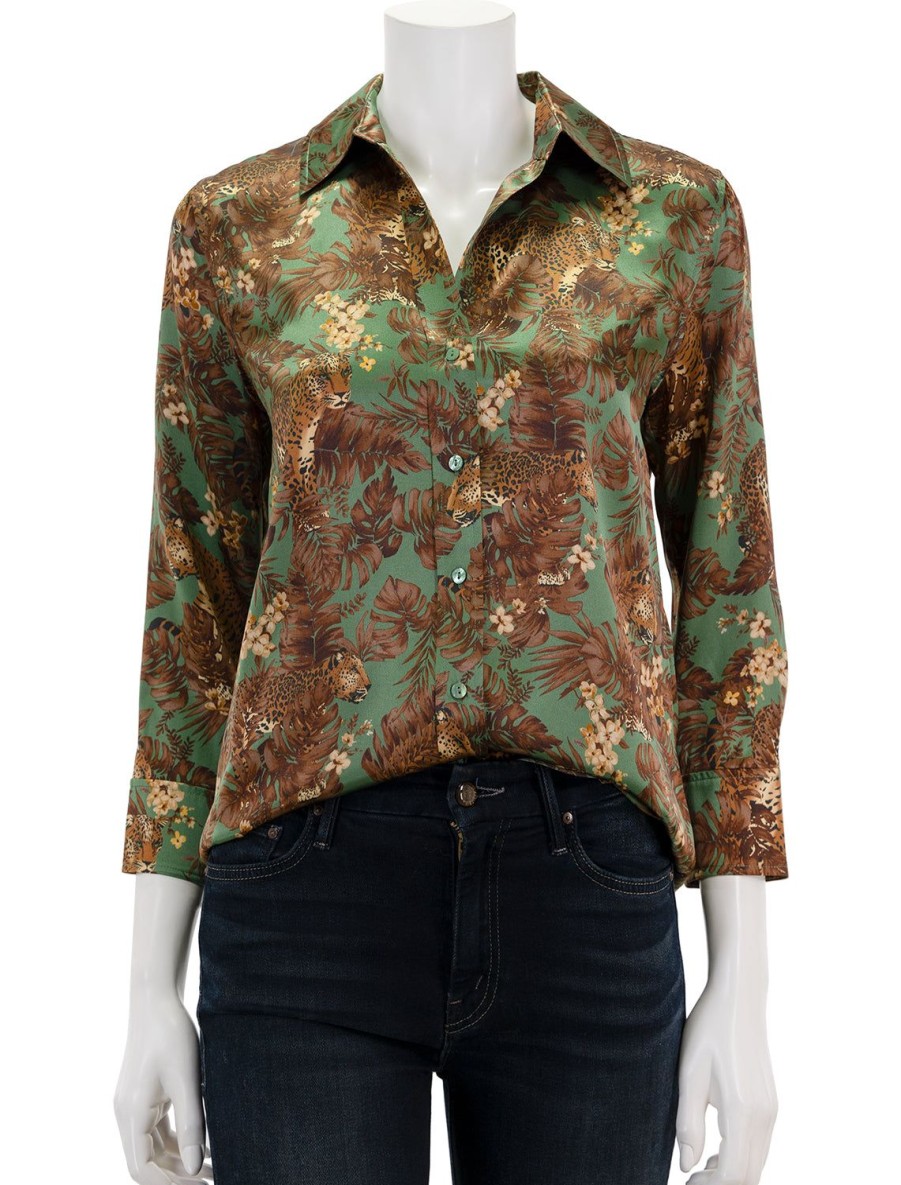 New Dani In Olive Multi Palm Leopard Blouses