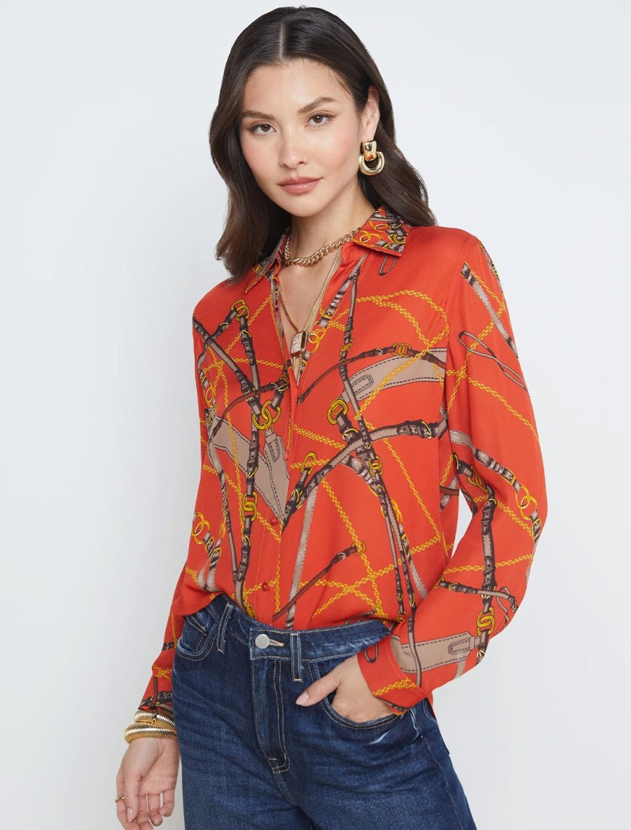 Best Nina In Red Clay Belt Print Buttondowns + Shirts