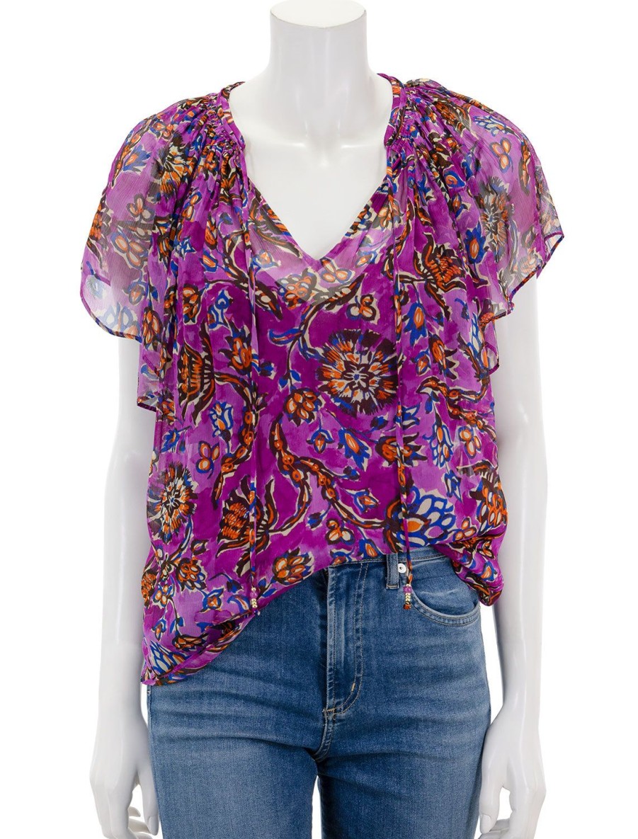 Wholesale Cantin Top In Violet Floral Blouses