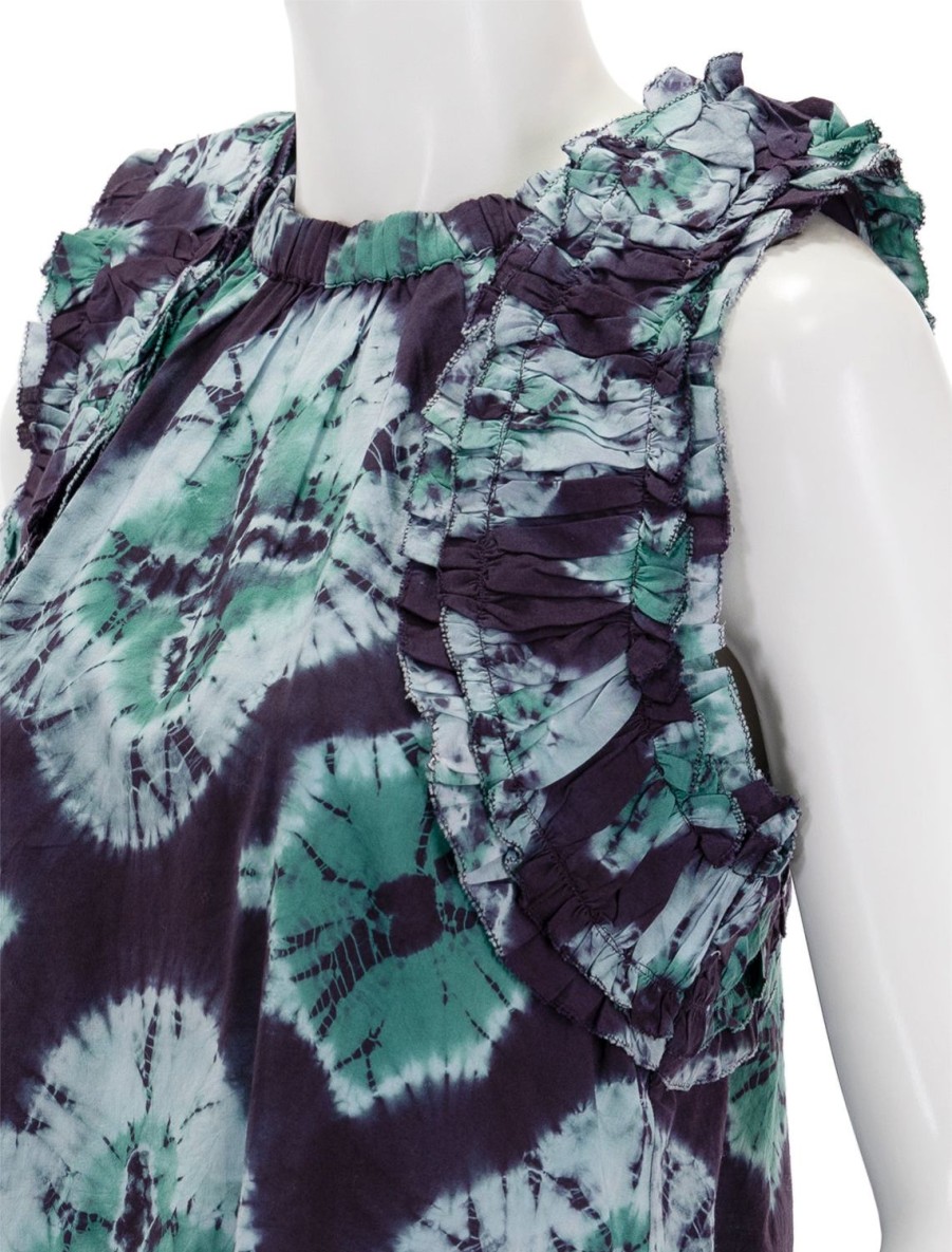 Wholesale Aveline Tie Dye Print Pintucked Tank Top In Teal Blouses