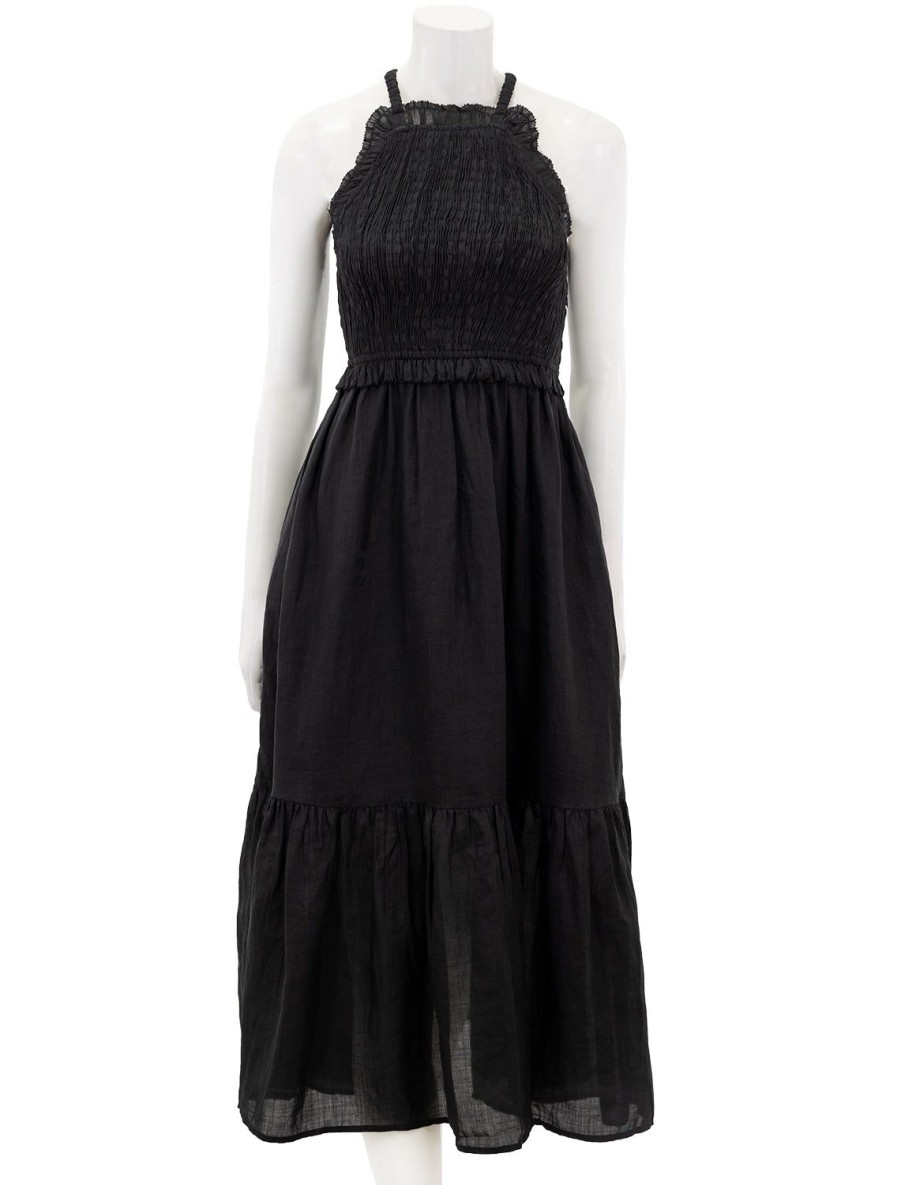 Wholesale Cole Smocked Ramie Midi Dress In Black Occasion Dresses