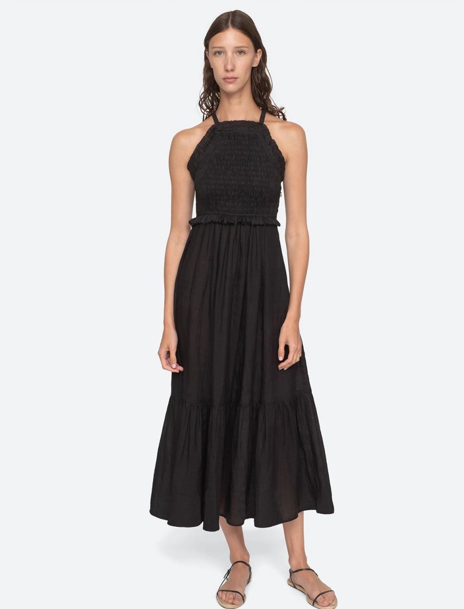 Wholesale Cole Smocked Ramie Midi Dress In Black Occasion Dresses