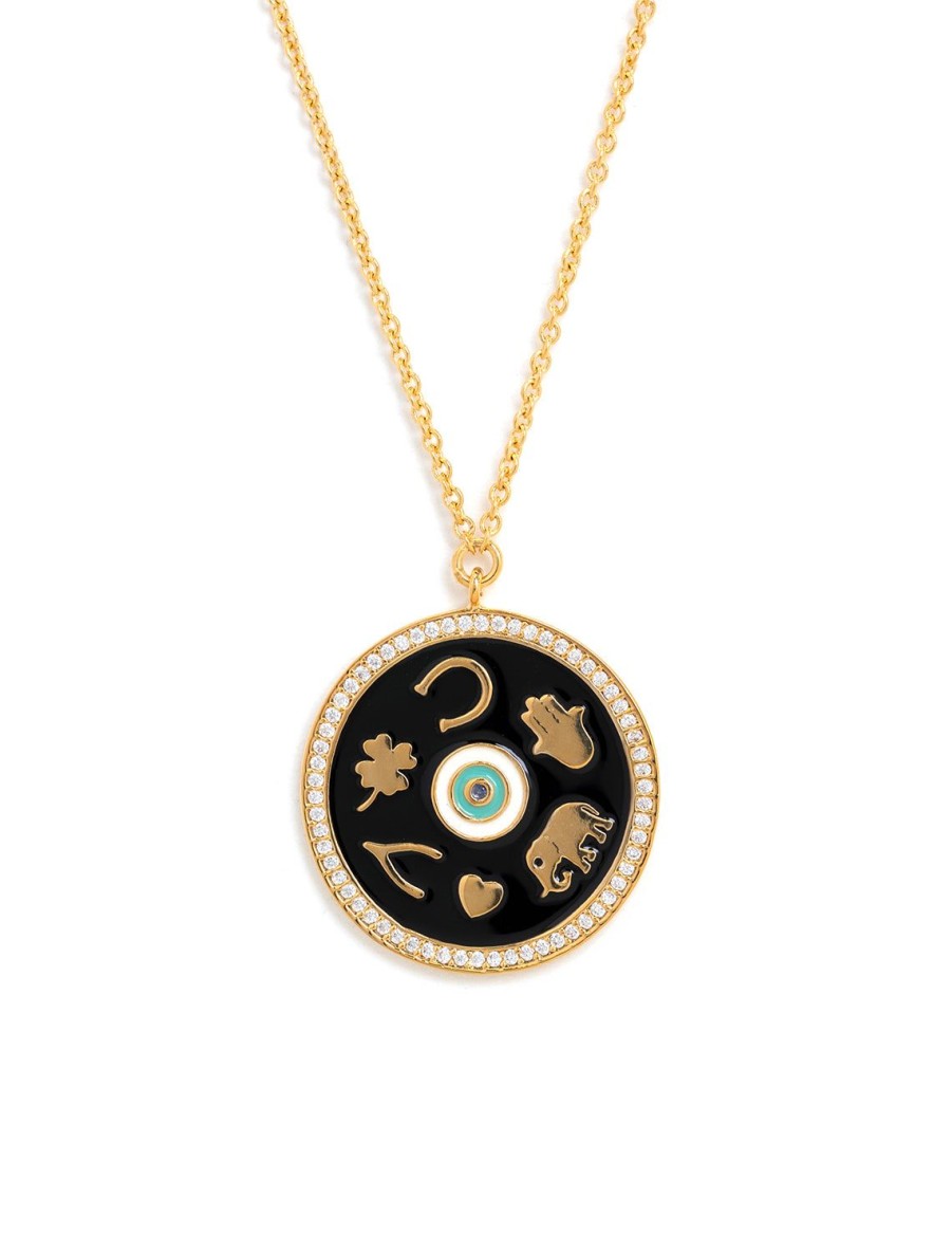 Online Black Enamel Luck Pendant In Gold Delicate