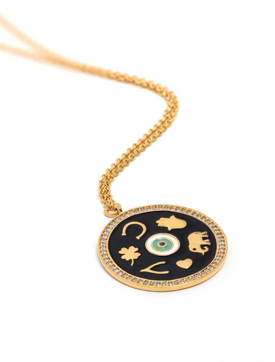 Online Black Enamel Luck Pendant In Gold Delicate