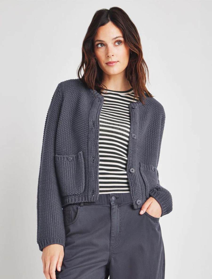 Best Andrea Cropped In Ash Navy Cardigans