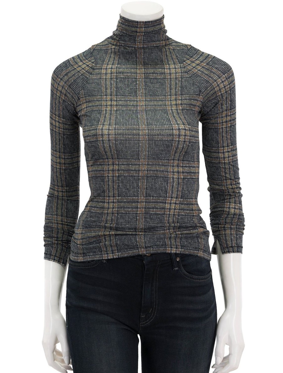 New Shaw Paneled Longsleeve In Black Multi Plaid Blouses