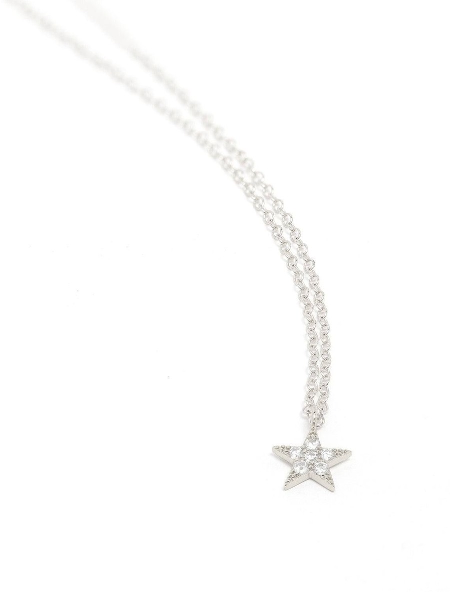 New Star Crystal Charm Necklace In Silver Delicate