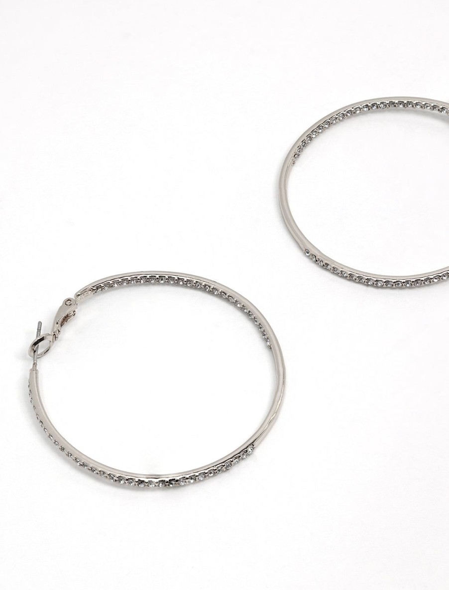 Online Large Rhinestone Hoops In Silver Hoops