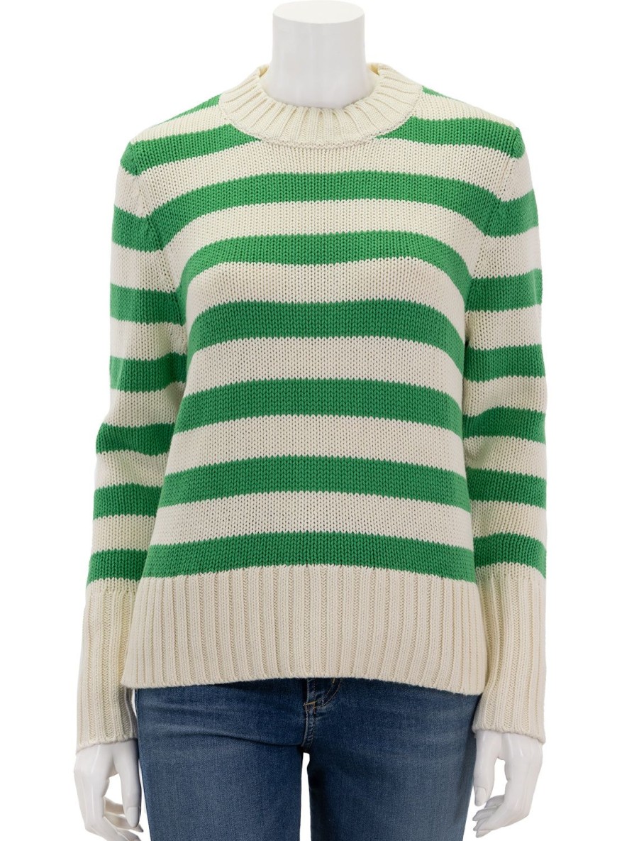 Best The Tatum In Cream And Green Stripe Pullover Sweaters