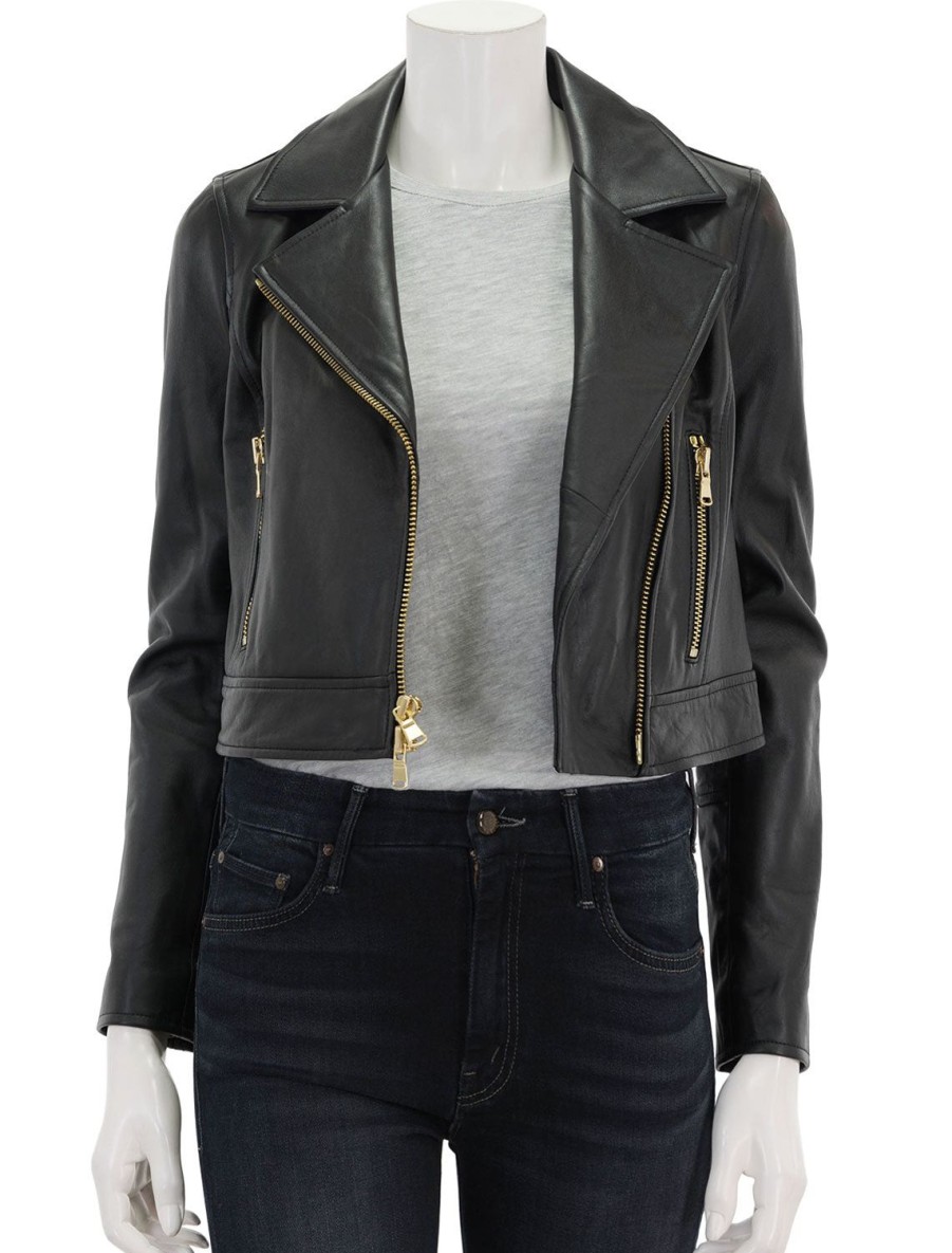 Hot Onna Cropped Biker Jacket In Black Jackets