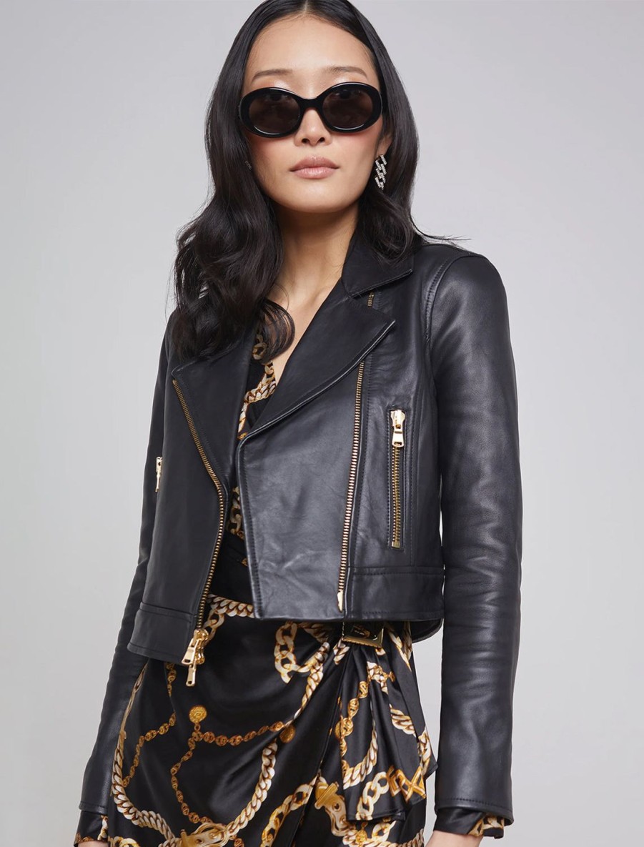 Hot Onna Cropped Biker Jacket In Black Jackets